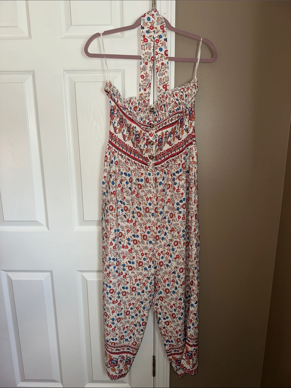 Floral Print Strapless Jumpsuit in White